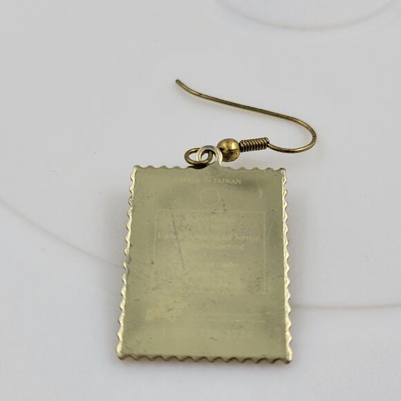 Swan Love 32 Cent Stamp Dangle Earrings Heart Gold Tone Postage Mail USA - Picture 5 of 12